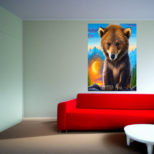 Brunbjörn i skogen AI Art Poster