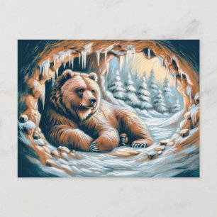 Brunbjörn i vinter Cave Pastel Chalk Teckning Vykort