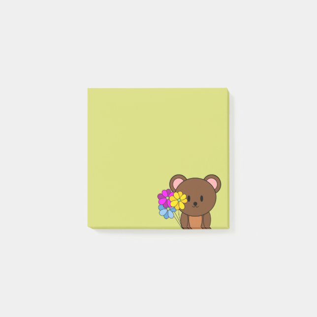 Brunbjörn med en bukett blommor post-it block (Framsida)