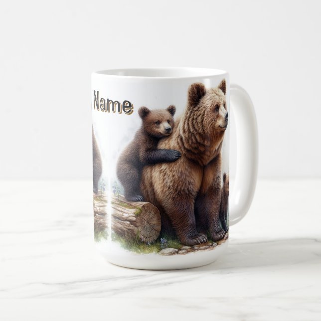 Brunbjörn med två ungar Vilda familjen Kaffemugg (Framsida höger)