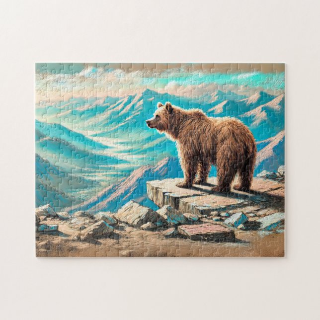 Brunbjörn på berg Pastellkritscen Pussel (Horisontell)
