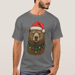 Brunbjörn som bär tomteluva med jul t shirt