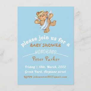 brunblå teddybjörn Baby Shower-inbjudan Tilläggskort