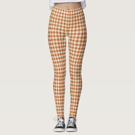 Brunbränd orange rutig mönster höstplagg leggings