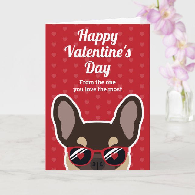 Brunbrun Franskt Bulldog Valentine Hjärtansdags-ko Kort (Orkide)