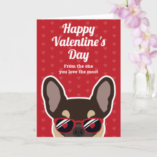 Brunbrun Franskt Bulldog Valentine Hjärtansdags-ko Kort