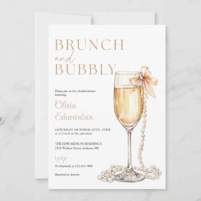 Brunch And Bubbly Champagne QR Code Bridal Shower Inbjudningar (Framsida)
