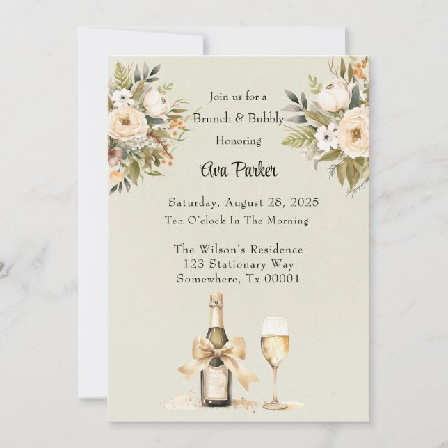 Brunch av Vin-glas av ljust grönt champagne och bu Inbjudningar (Framsida)