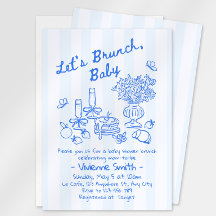Brunch Baby Shower Inbjudan | Blå Ränder