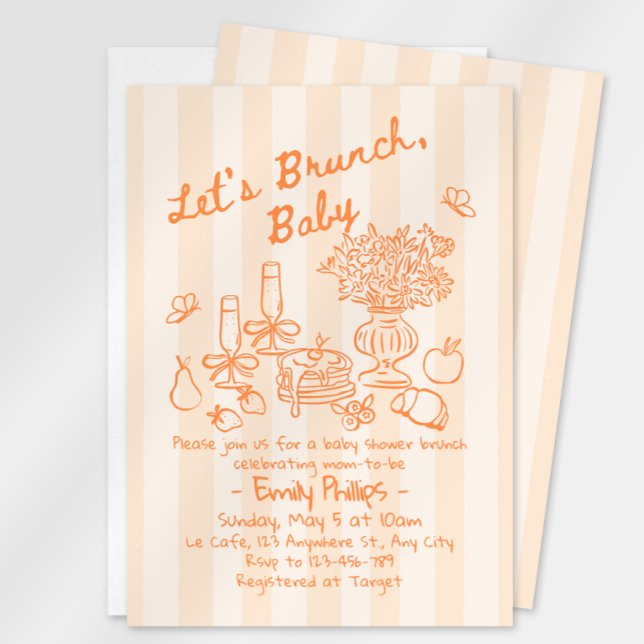 Brunch Baby Shower Inbjudan | Orange Ränder (Skapare uppladdad)