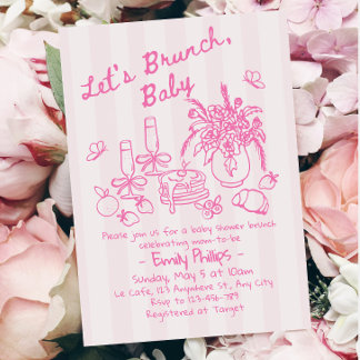 Brunch Baby Shower Inbjudan | Rosa Ränder