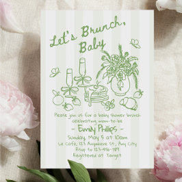 Brunch Baby Shower Inbjudan | Salvia Gröna Ränder
