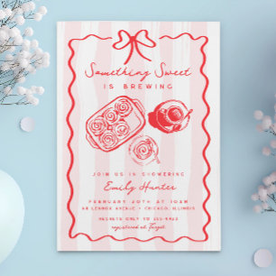 Brunch Baby Shower Sweets Coffee Bow Rosa Doodle Inbjudningar