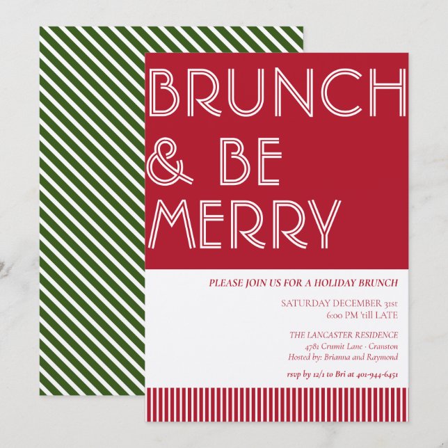 Brunch & Be Merry Grönt Red julBrunch Inbjudningar (Fram/baksida)
