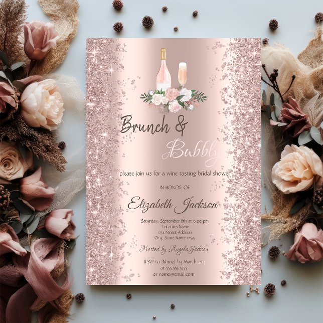 Brunch Bröllopsfest med Rosa Guld Glitter Konfetti Inbjudningar (Skapare uppladdad)