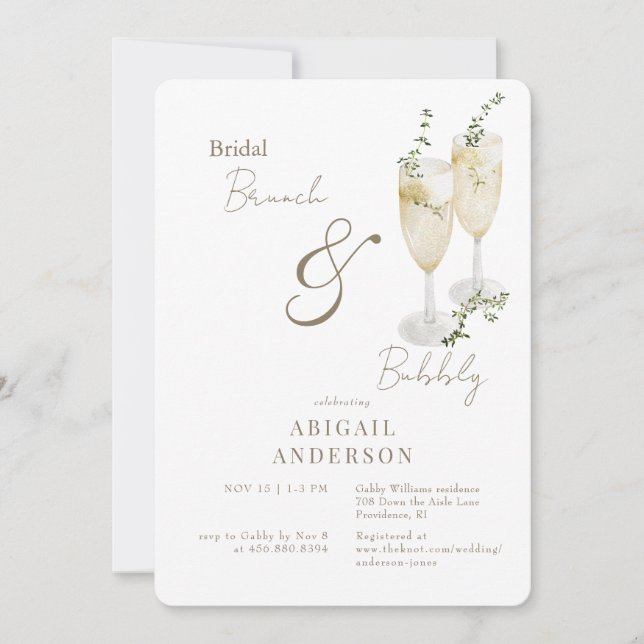 Brunch & Bubble Shower för Möhippan White & Guld Inbjudningar (Framsida)