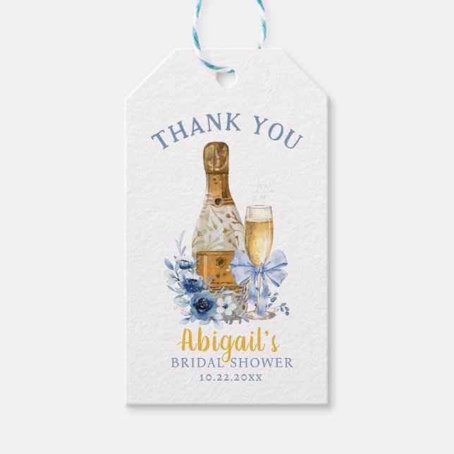 BRUNCH & BUBBLY Blå Blommig Brudvisning  Presentetikett (Framsidan)