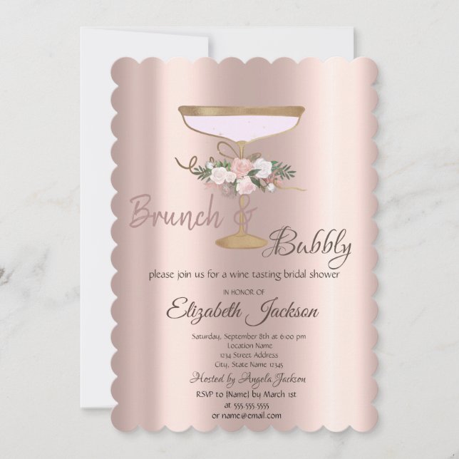 Brunch & Bubbly Blommig Glas Bröllopsdusch Inbjudningar (Framsida)