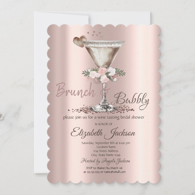 Brunch & Bubbly Blommig Martini Bröllopsdusch Inbjudningar (Framsida)