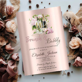 Brunch & Bubbly Blommor Pärlor Bröllopsdusch Inbjudningar