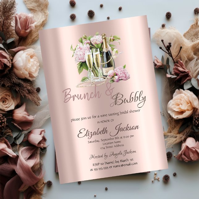  Brunch & Bubbly Blommor Pärlor Bröllopsdusch   Inbjudningar (Skapare uppladdad)