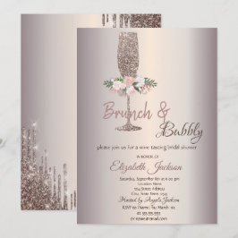 Brunch & Bubbly Blommor Rose Gold Bröllopsdusch Inbjudningar