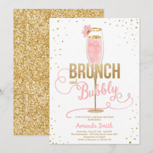 Brunch & Bubbly Bröllopsbrunch Rosa Guld Champagne Inbjudningar