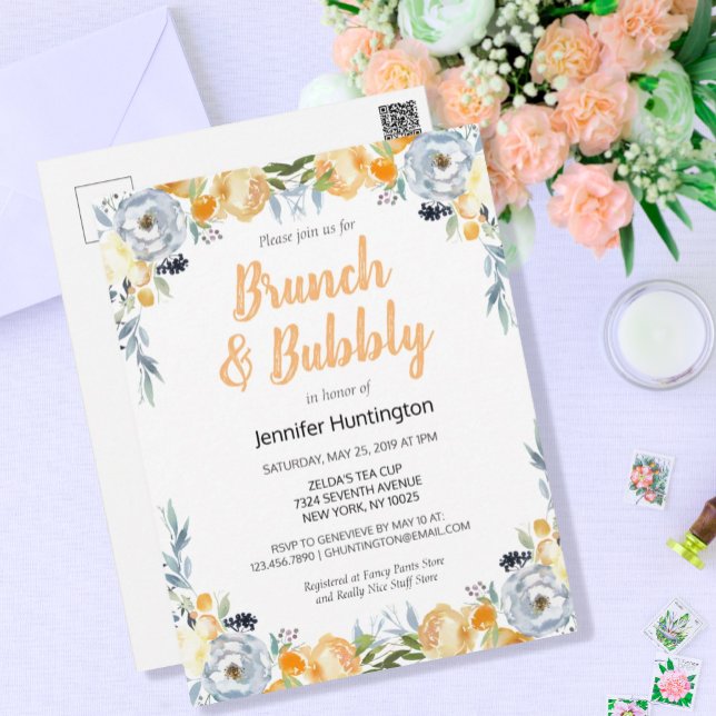 Brunch & Bubbly Bröllopsdusch Floral Boho Vykort (Skapare uppladdad)