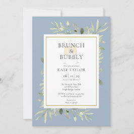 Brunch Bubbly Bröllopsdusch Grönska Dammblå Inbjudningar