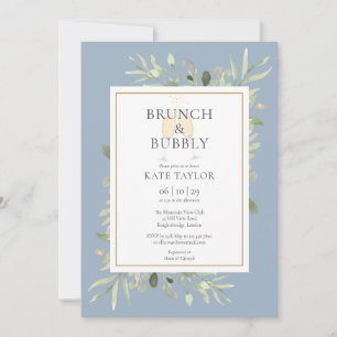 Brunch Bubbly Bröllopsdusch Grönska Dammblå Inbjudningar