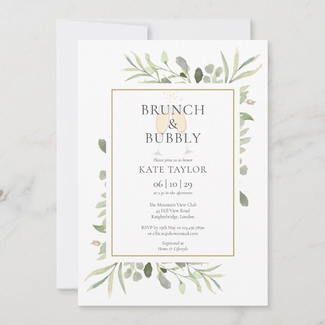 Brunch Bubbly Bröllopsdusch Grönska  Inbjudningar (Framsida)