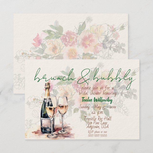 Brunch & Bubbly Bröllopsdusch Inbjudningar (Fram/baksida)
