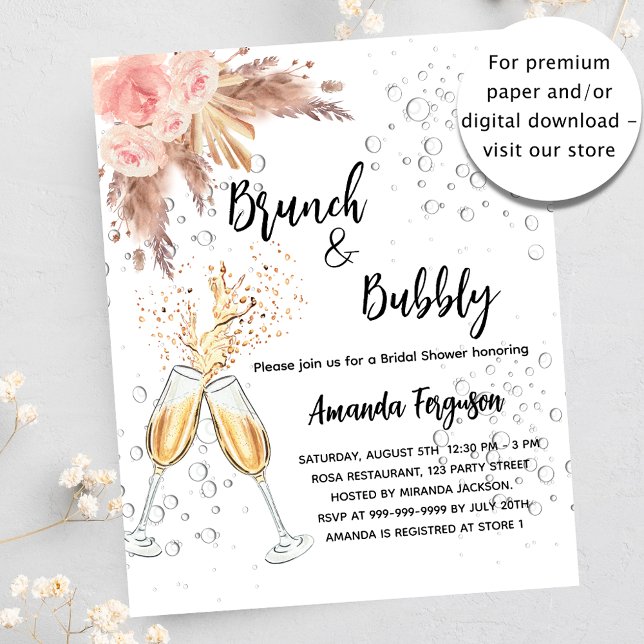 Brunch Bubbly Bröllopsinbjudan pampas budget (Skapare uppladdad)