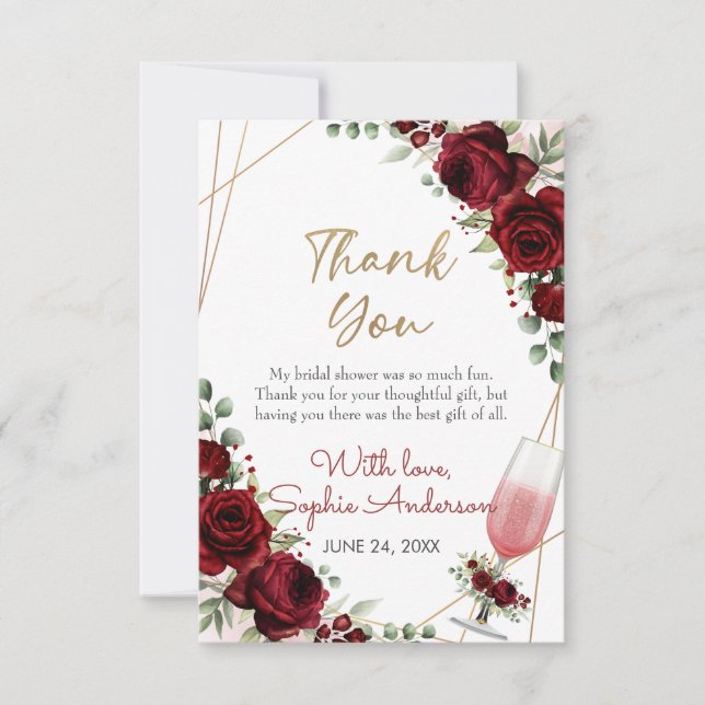 Brunch Bubbly Burgundy Vin Rosé Bröllopsfest Tack Kort (Framsida)