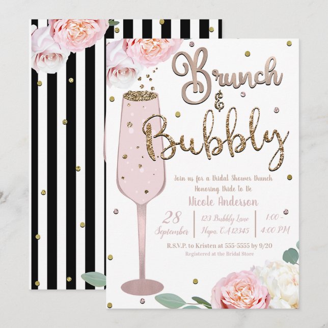 Brunch & Bubbly Champagne Mimosa Bröllopsdusch Inb Inbjudningar (Fram/baksida)