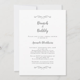 Brunch & Bubbly Elegant Grå Vit Bröllopsbrudskväll Inbjudningar