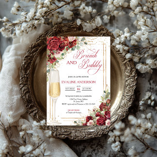 Brunch & Bubbly Elegant Röd Ros Bröllopsdusch | Inbjudningar