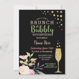 Brunch & Bubbly Födelsedag Guld Blommig Inbjudan