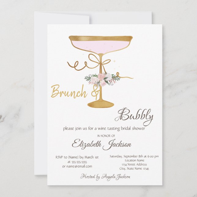Brunch & Bubbly Glas, Glitter Bröllopsdusch  Inbjudningar (Framsida)