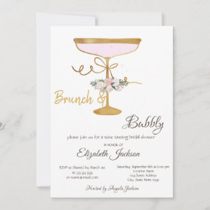 Brunch & Bubbly Glas, Glitter Bröllopsdusch Inbjudningar