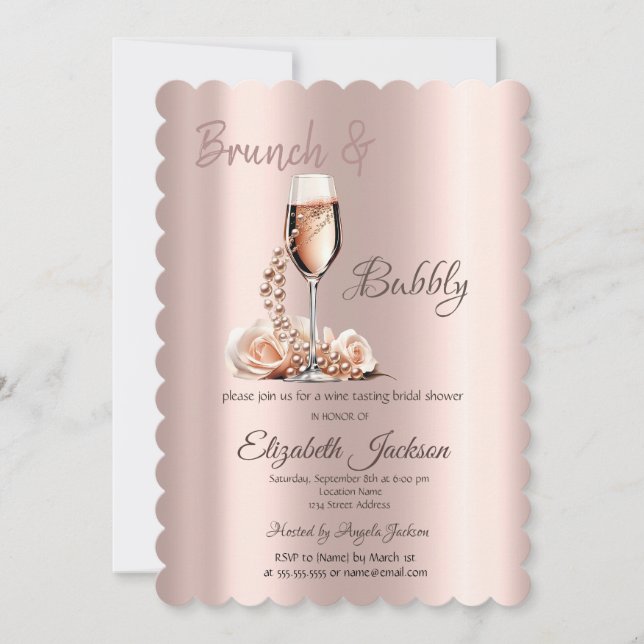 Brunch & Bubbly Glas Pärlor Rose Bröllopsdusch  Inbjudningar (Framsida)