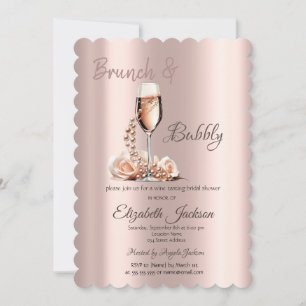 Brunch & Bubbly Glas Pärlor Rose Bröllopsdusch Inbjudningar