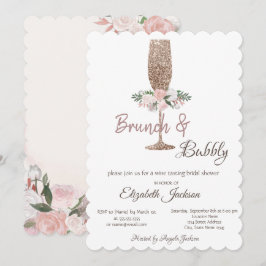 Brunch & Bubbly Glitter Vin Glas Bröllopsdusch Inbjudningar