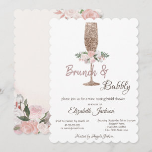 Brunch & Bubbly Glitter Vin Glas Bröllopsdusch Inbjudningar