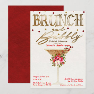 Brunch & Bubbly Guld Röd Holiday Bröllopsdusch Inbjudningar