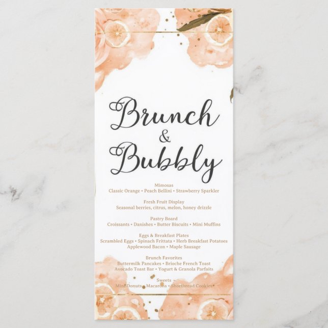 Brunch & Bubbly Menu Card – Peach Watercolor Meny (Framsida)