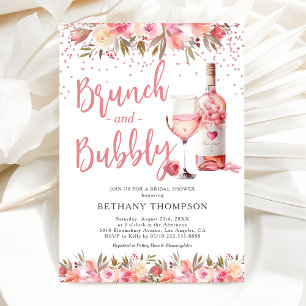 Brunch & Bubbly Rosa Blommig Bröllopsfest Inbjudningar