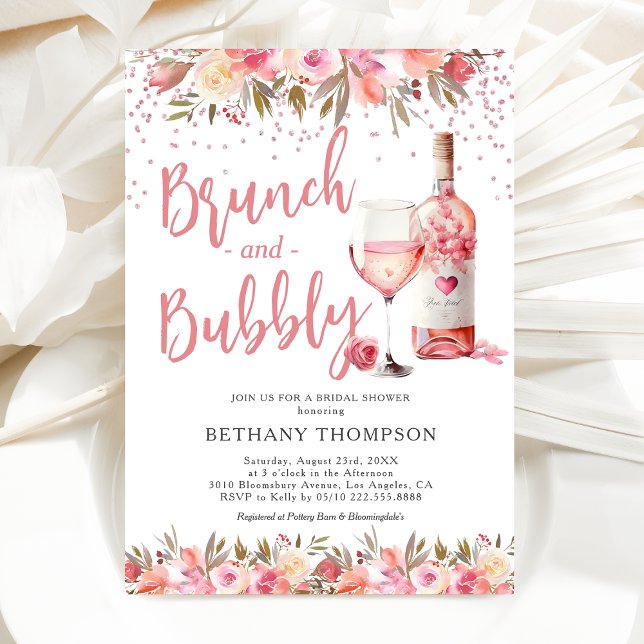 Brunch & Bubbly Rosa Blommig Bröllopsfest Inbjudningar (Skapare uppladdad)