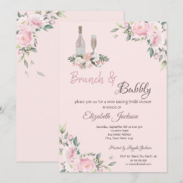Brunch & Bubbly Rosa Blommor Bröllopsdusch Inbjudningar