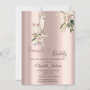 Brunch & Bubbly Rosa Blommor Dropp Bröllopsdusch Inbjudningar